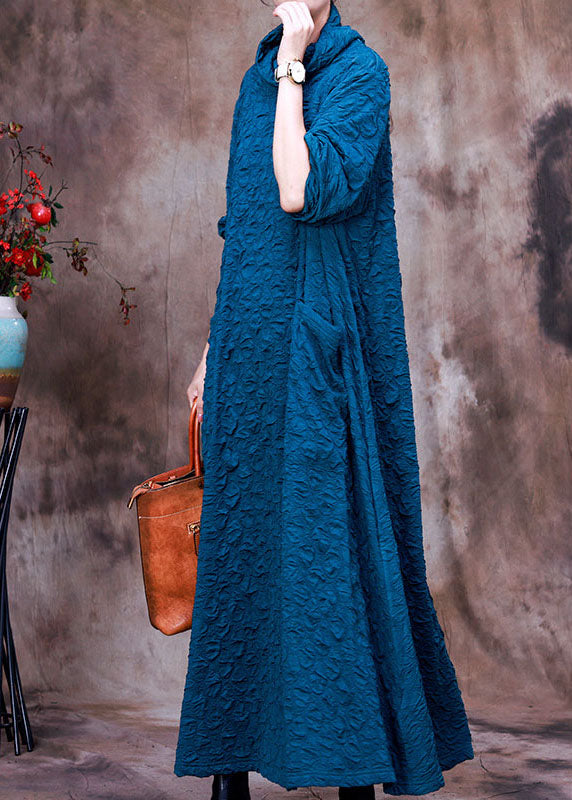 Cowl Neck Crinkle Texture Long Sleeve Pocket Oversized Maxi Dress