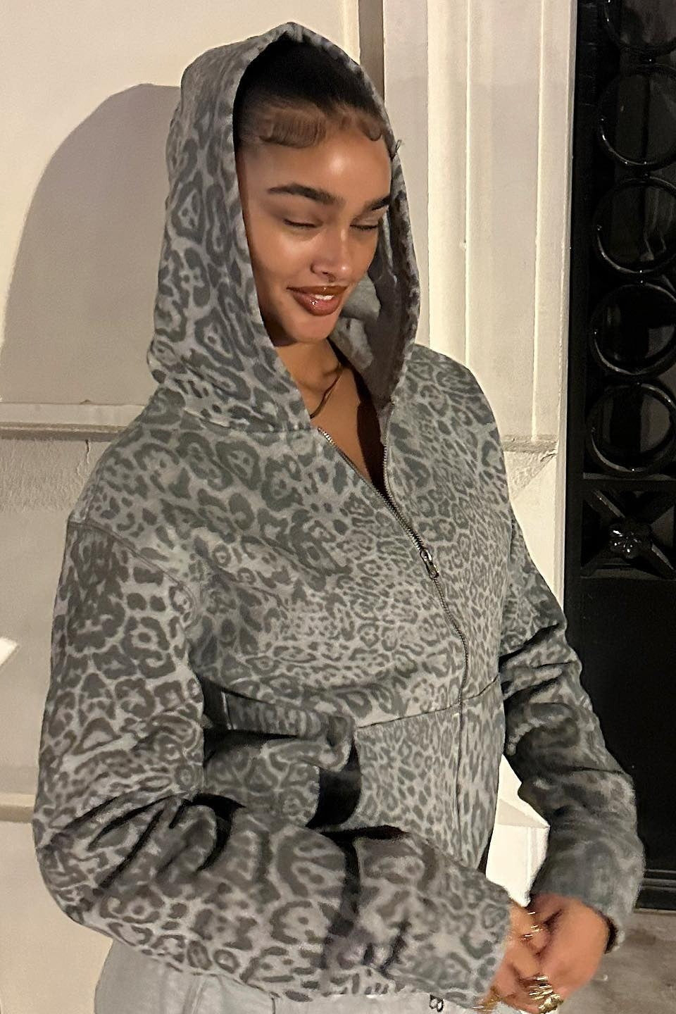 Leopard Digital Print Zip Hoodie