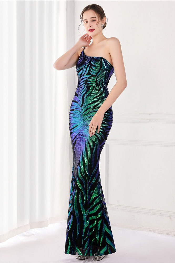 Sequin One Shoulder Mermaid Evening Gown