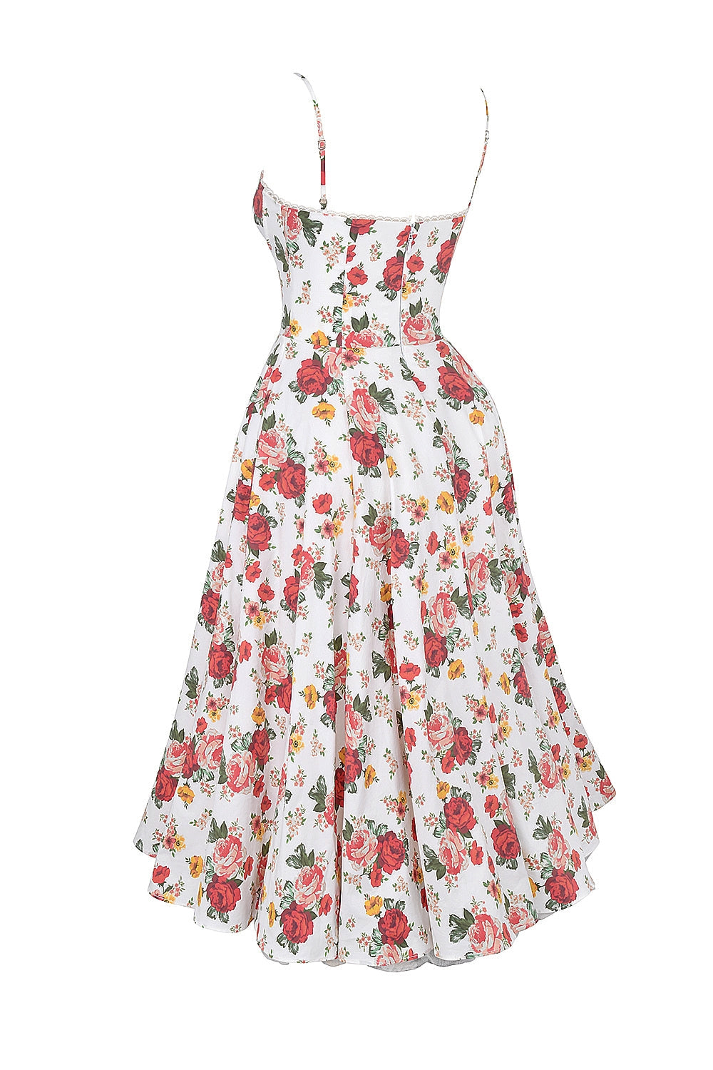 Rose Print Sweetheart Corset Bodice Tulle Underlay Midi Dress 18