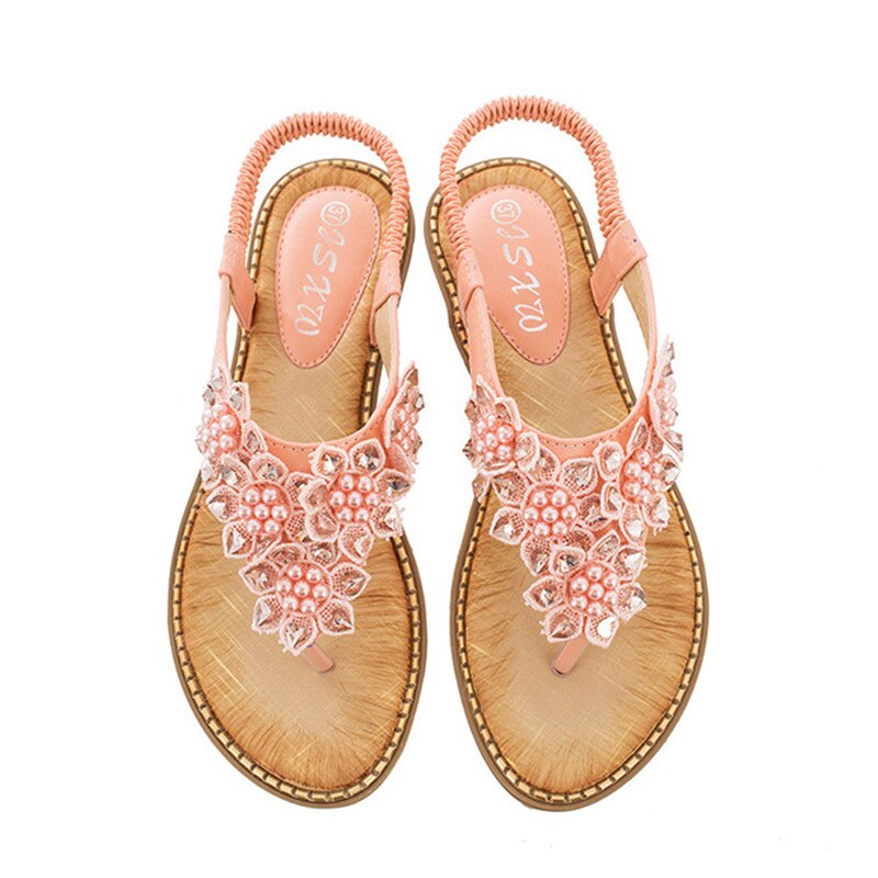 New Fashion Bead Flower Round Toe Flip-Flop Sandals