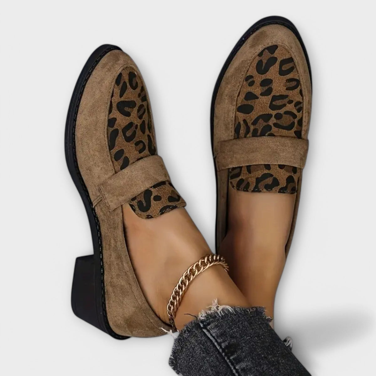 Leopard Print Suede Look Round Toe Flat Loafers