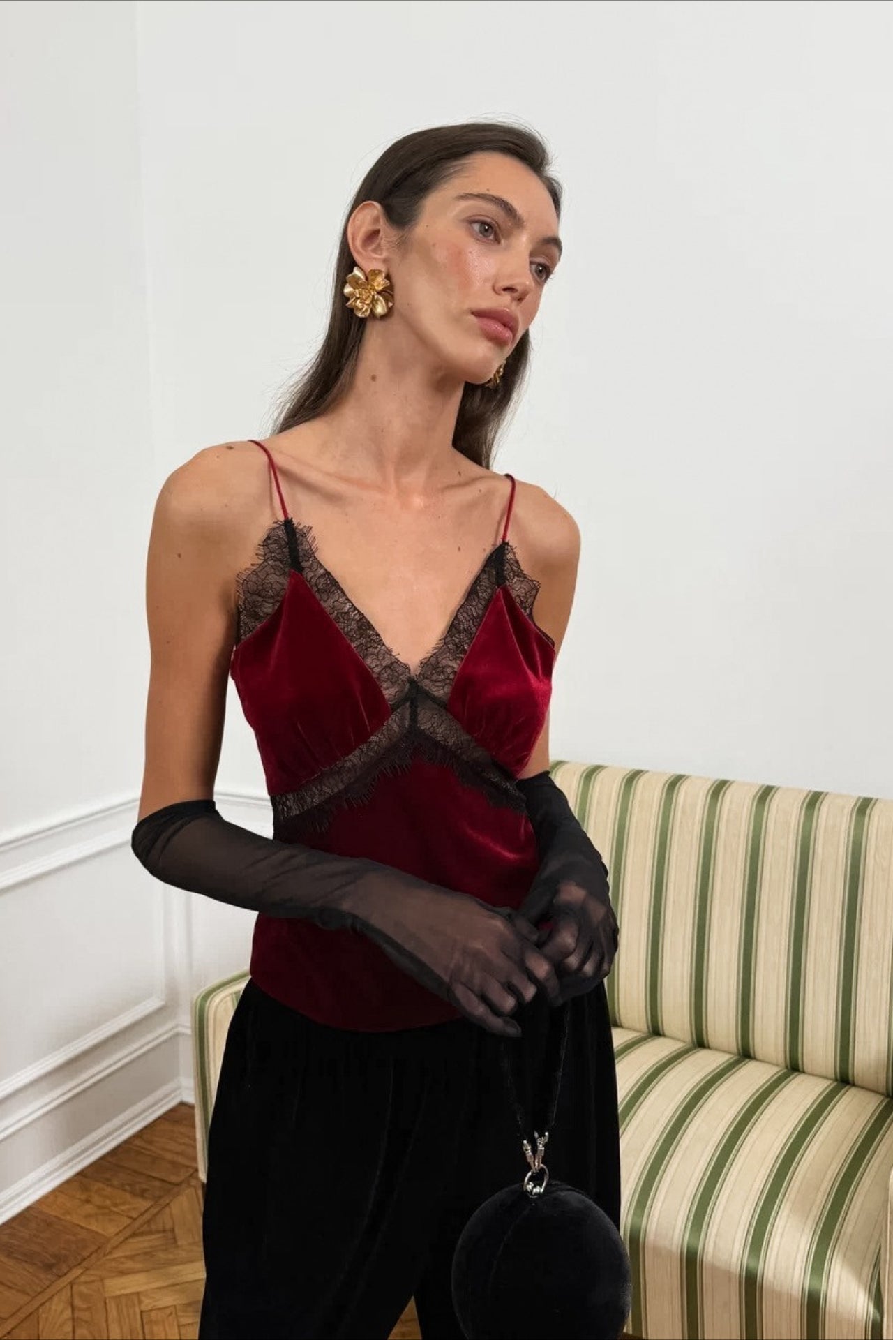 Velvet Lace Trim Cami Top