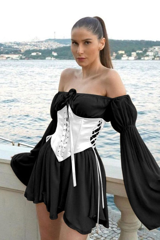 Asymmetric Ruched Chiffon Belted Waist Skirt Set