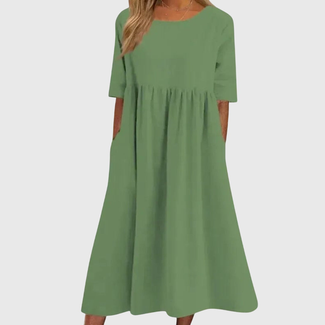 Round Neck Short Sleeve Tiered Midi Dress