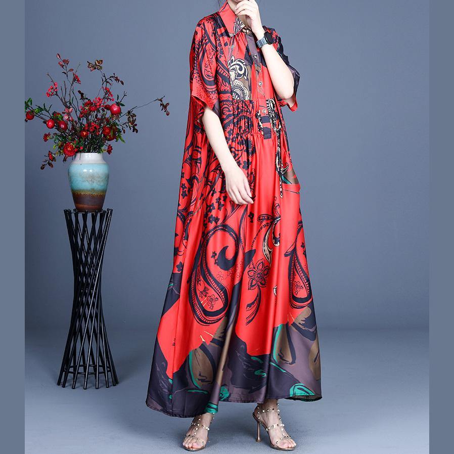 Paisley Print Collared Smocked Waist Short Sleeve Maxi Dress