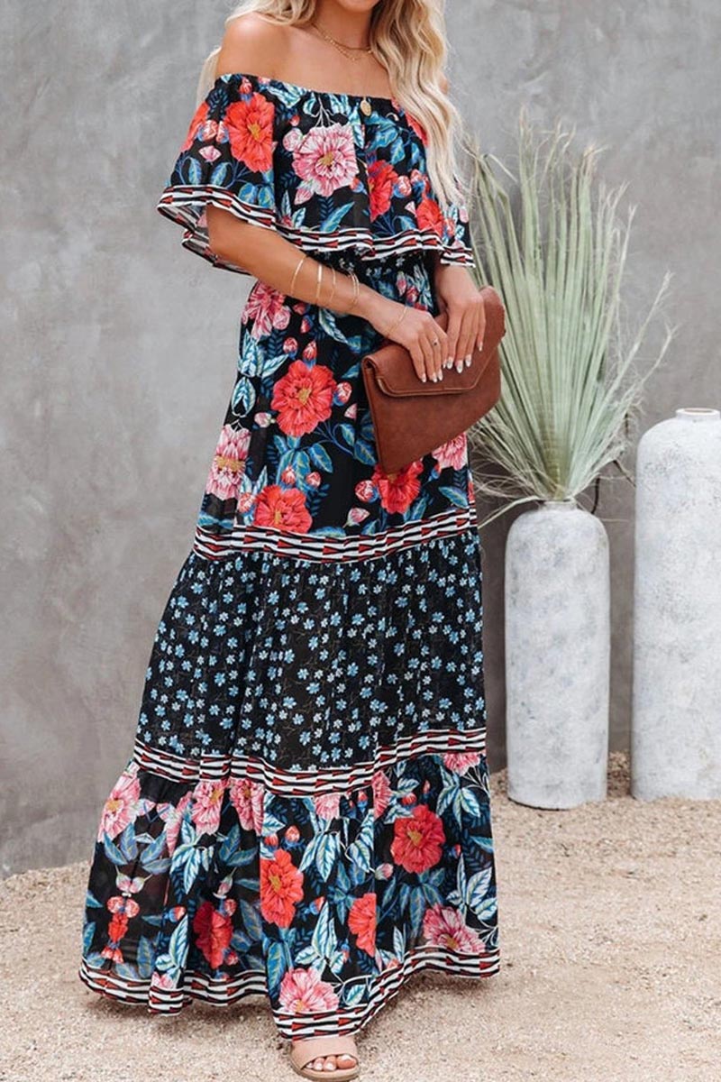 Floral Print Off Shoulder Ruffle Tiered Maxi Dress 4