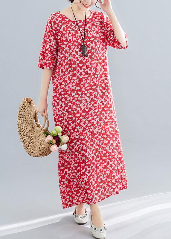Small Floral Print Round Neck Half Sleeve Oversized Shift Maxi Dress