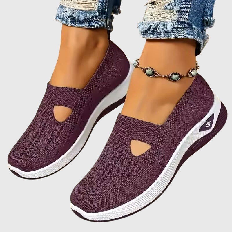 Cut Out Mesh Knit Slip On Wedge Sneakers