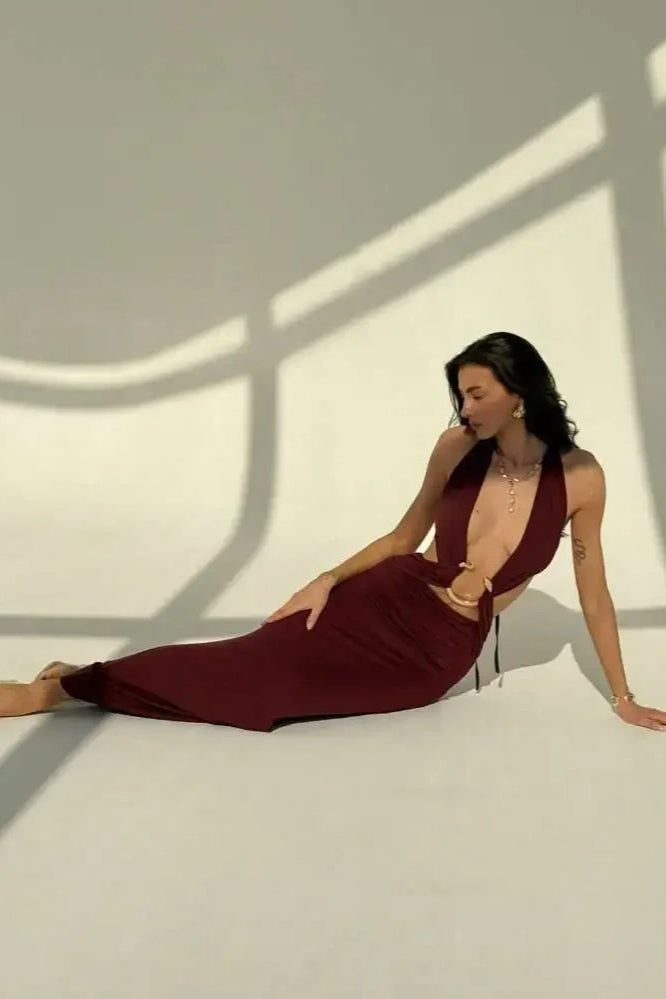 Halloween Sexy Snake Print Backless Maxi Dress