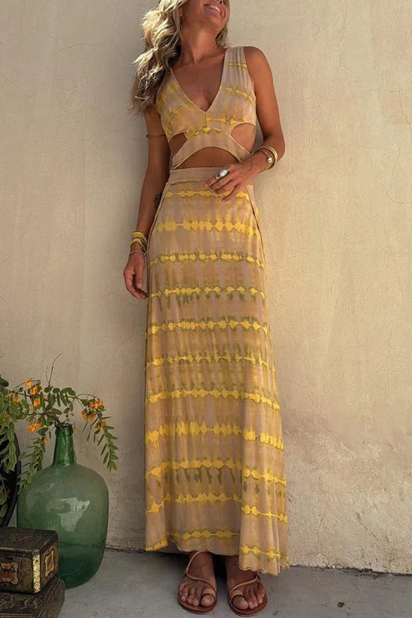 Sleeveless Deep V-Neck Cut Out High Split Maxi Dress