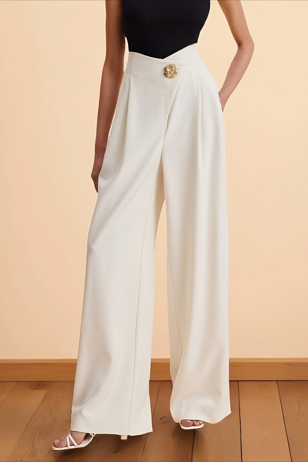 Asymmetrical Waist High Waist Wide Leg Casual Pants