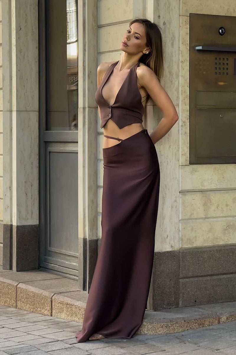 Solid Color Soft Bodycon Maxi Skirt