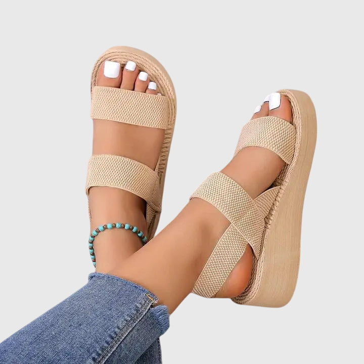 Open Toe Elastic Strap Platform Wedge Espadrille Sandals