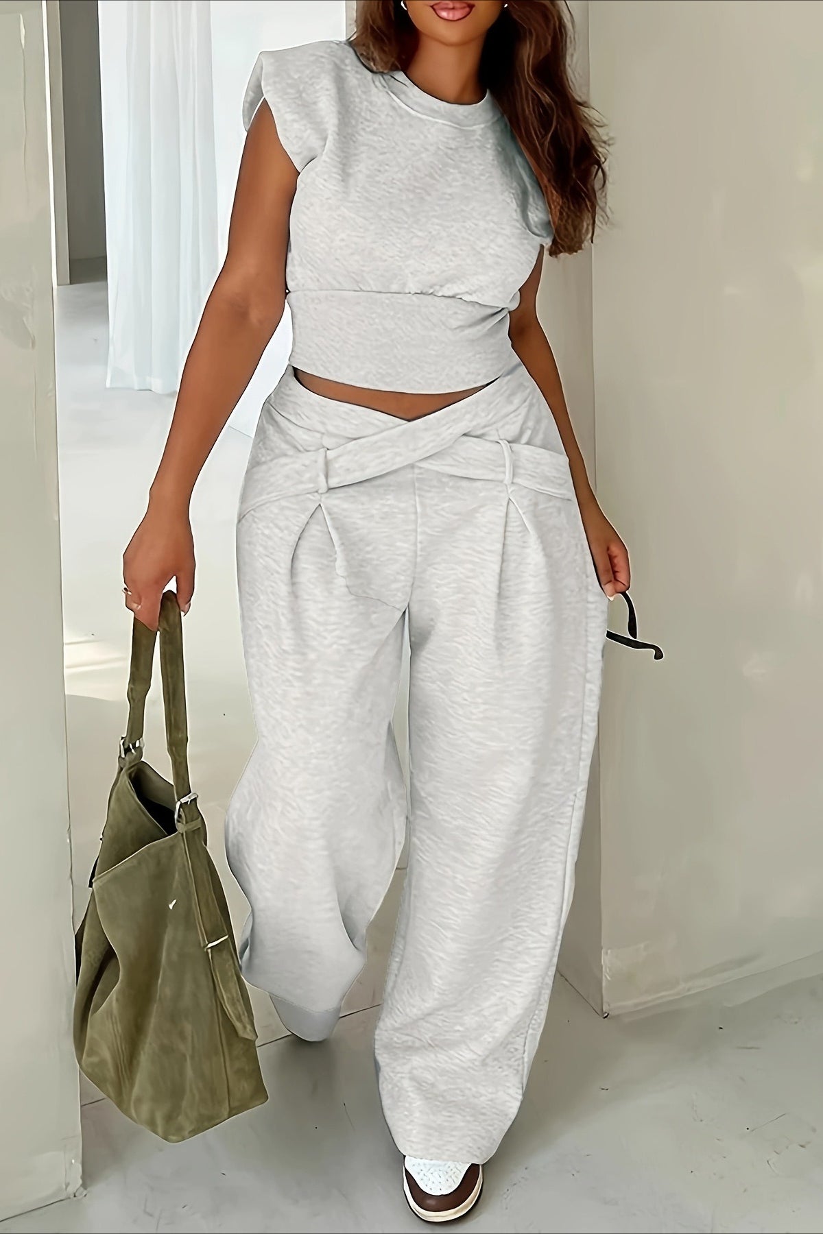 Cozy Drapey High Waist Floor Length Pants Set