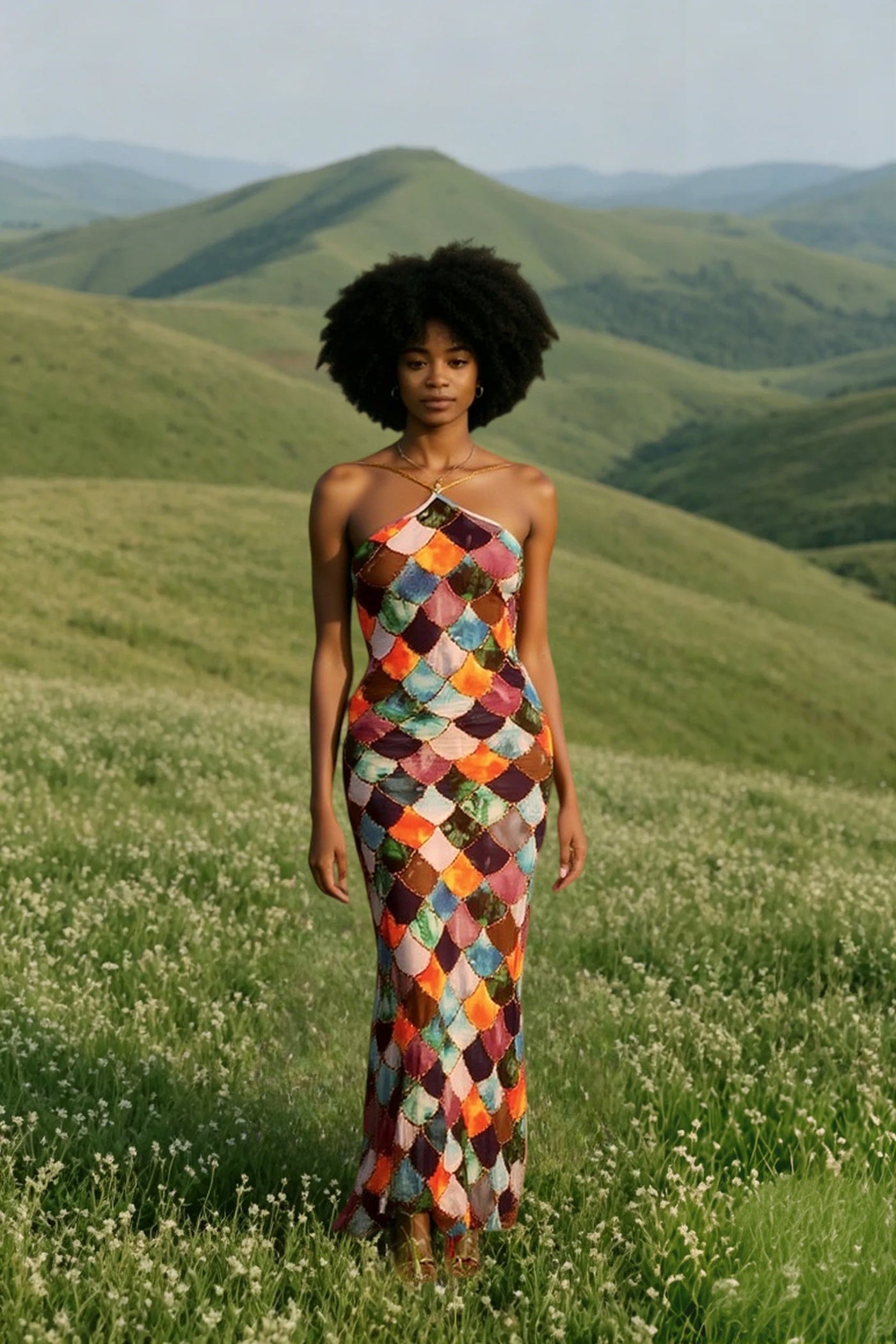 Plaid Halter Off Shoulder Maxi Dress