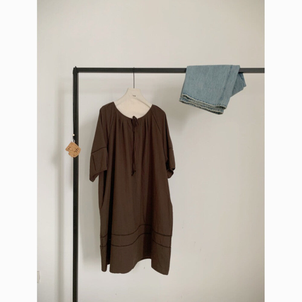Short Sleeve Drawstring Loose Midi Dress 8