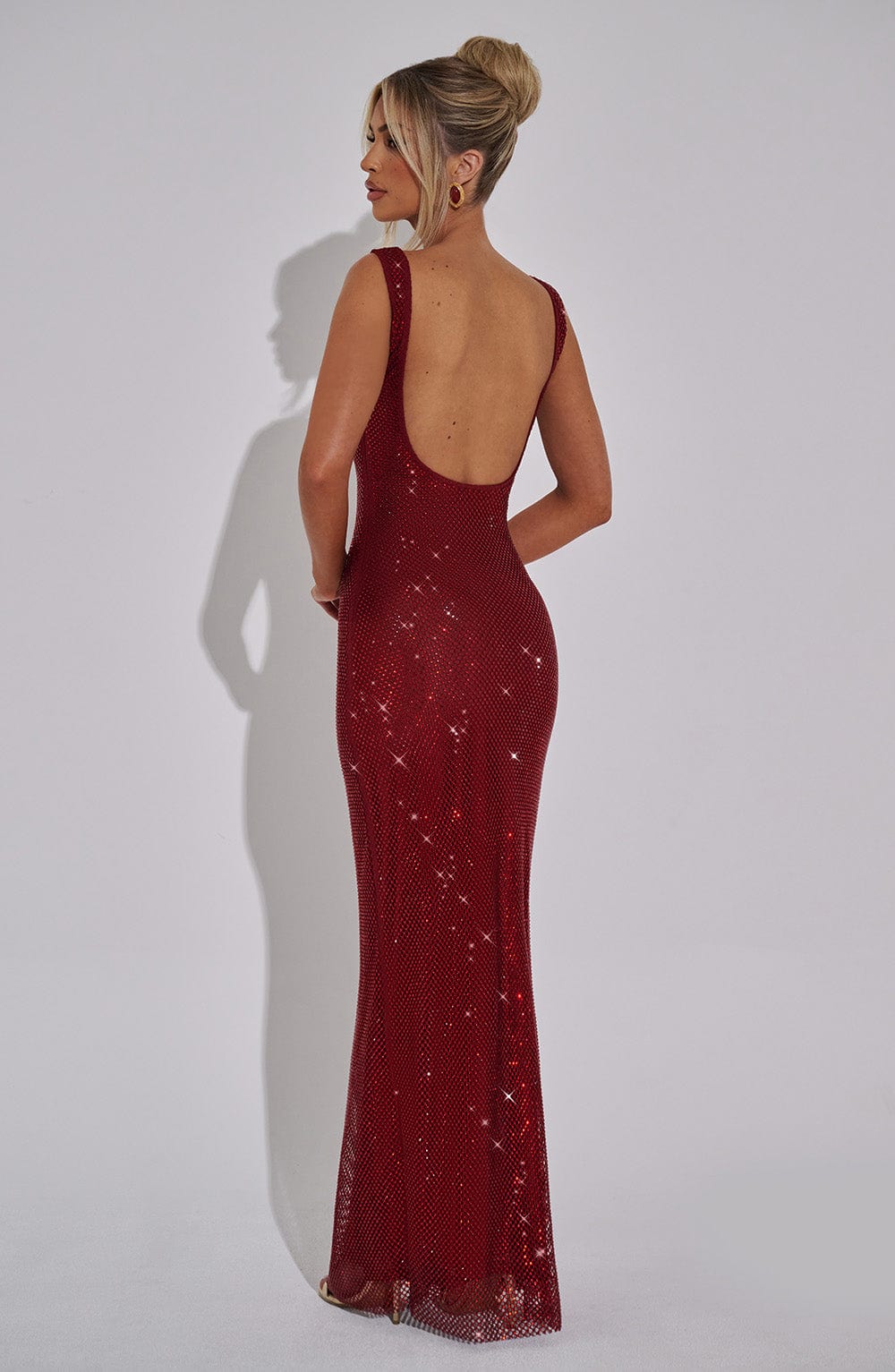 Rhinestone Mesh Square Neck Bodycon Maxi Dress 6