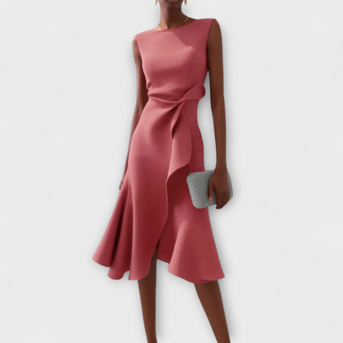 Round Neck Sleeveless Ruffle Wrap Fit and Flare Midi Dress