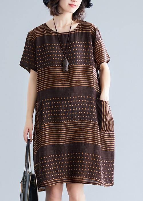 Polka Dot Stripe Round Neck Pocket Short Sleeve Shift Dress