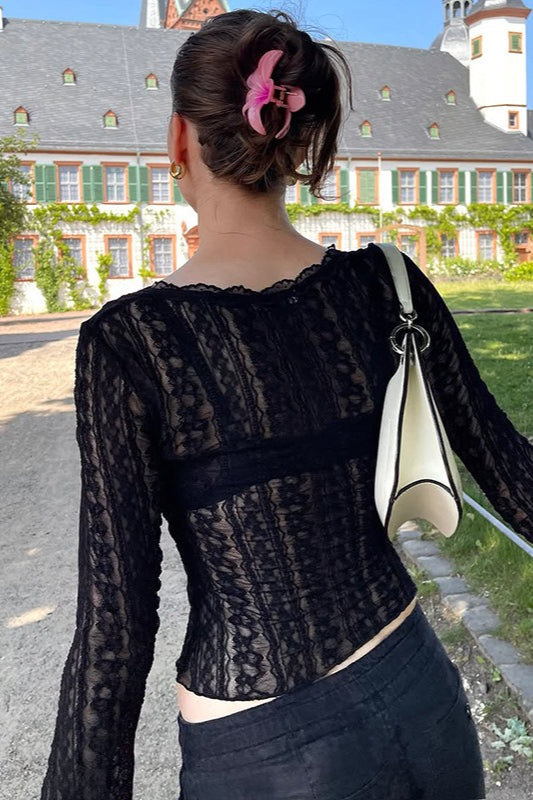 Deep V-Neck Lace Crop Top