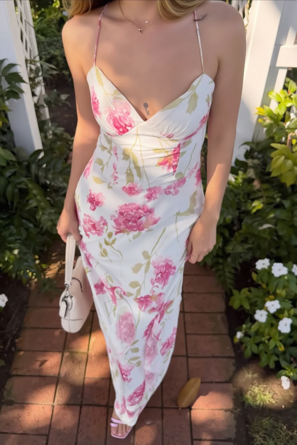 Floral Print Tie Back Vacation Maxi Slip Dress