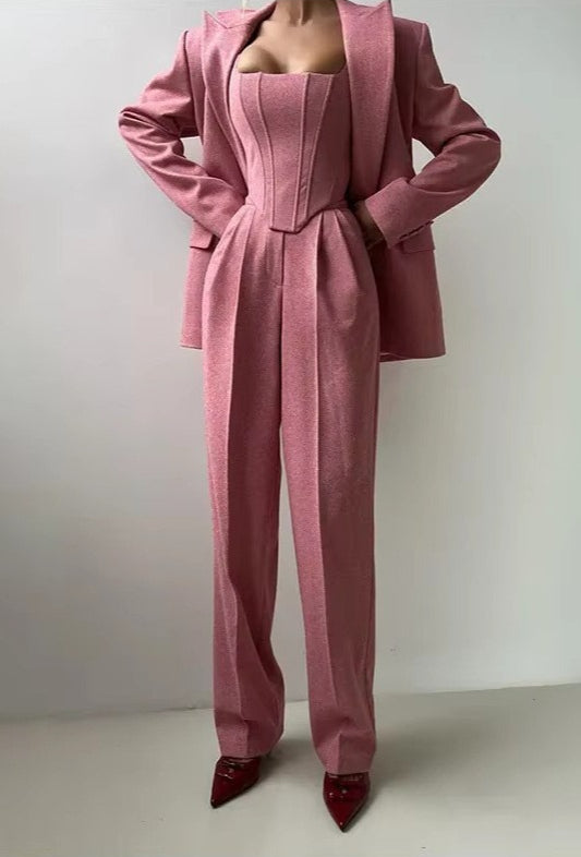 Corset Vest Blazer Trouser Three Piece Set