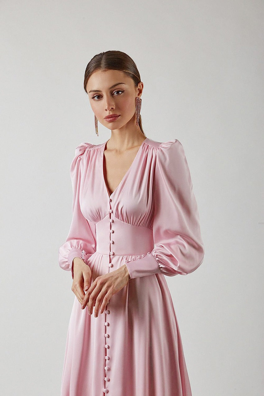 Satin Puff Sleeve Bustier Tailored Midi Dress