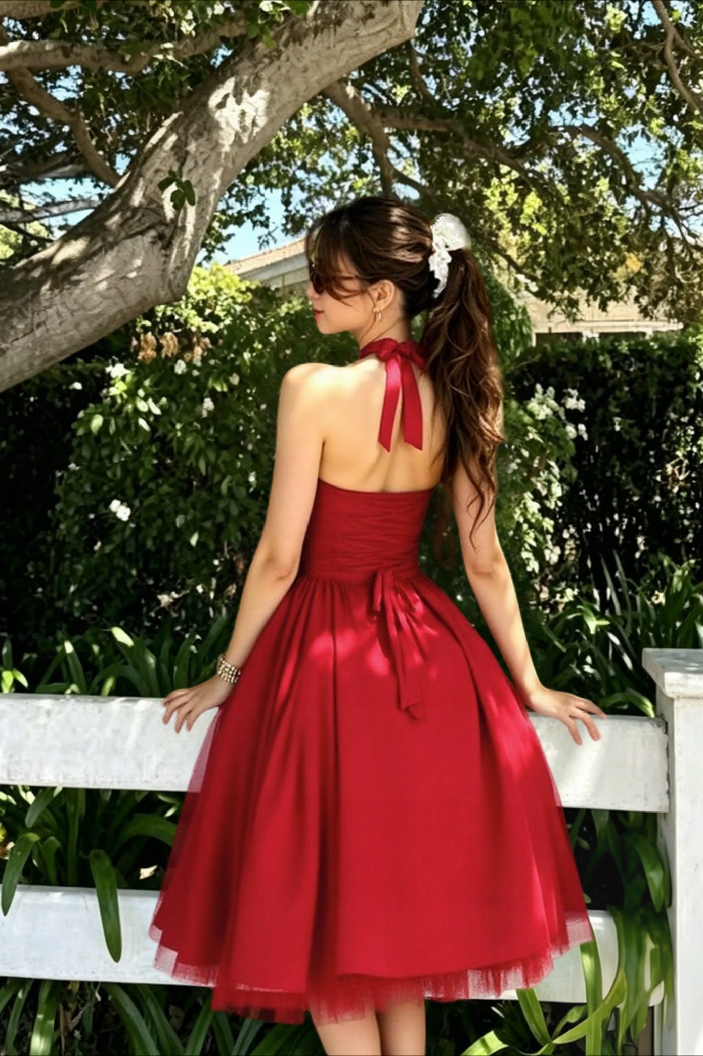 Halter Neck Square Neck Fit and Flare Midi Party Dress