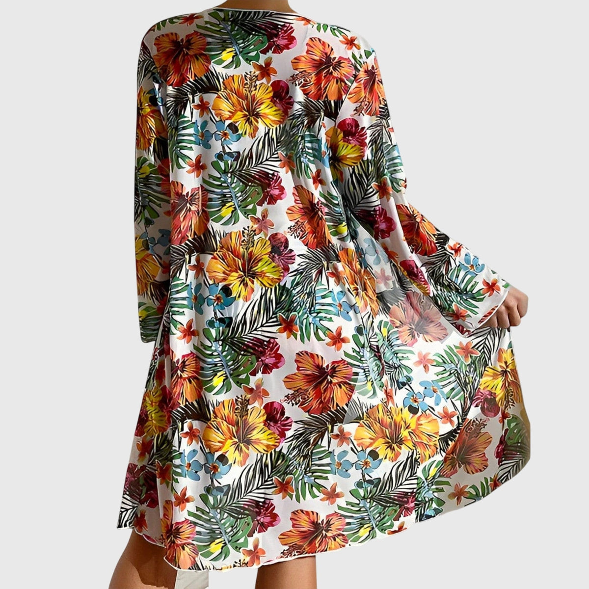 Tropical Floral Bikini and Long Cover Up Three Piece Swimsuit