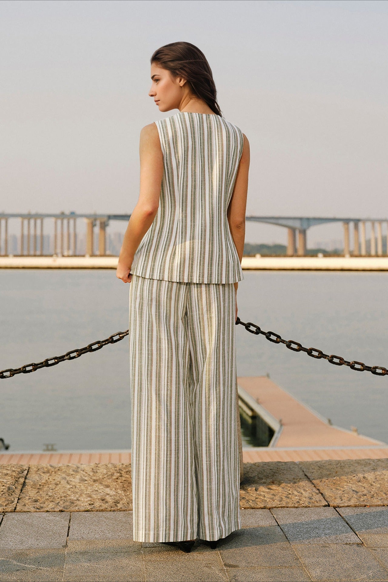 Striped Tank Top Wide Leg Loose Elegant Two Piece Set