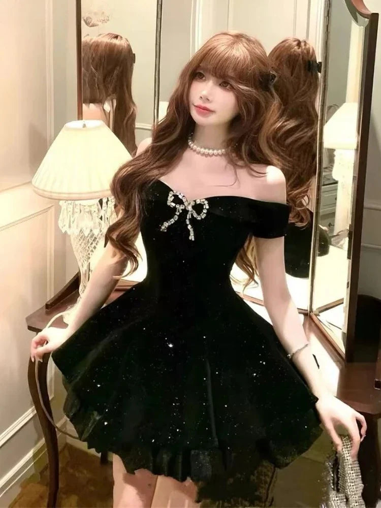 Black Off Shoulder Homecoming Dress Short Party Dress