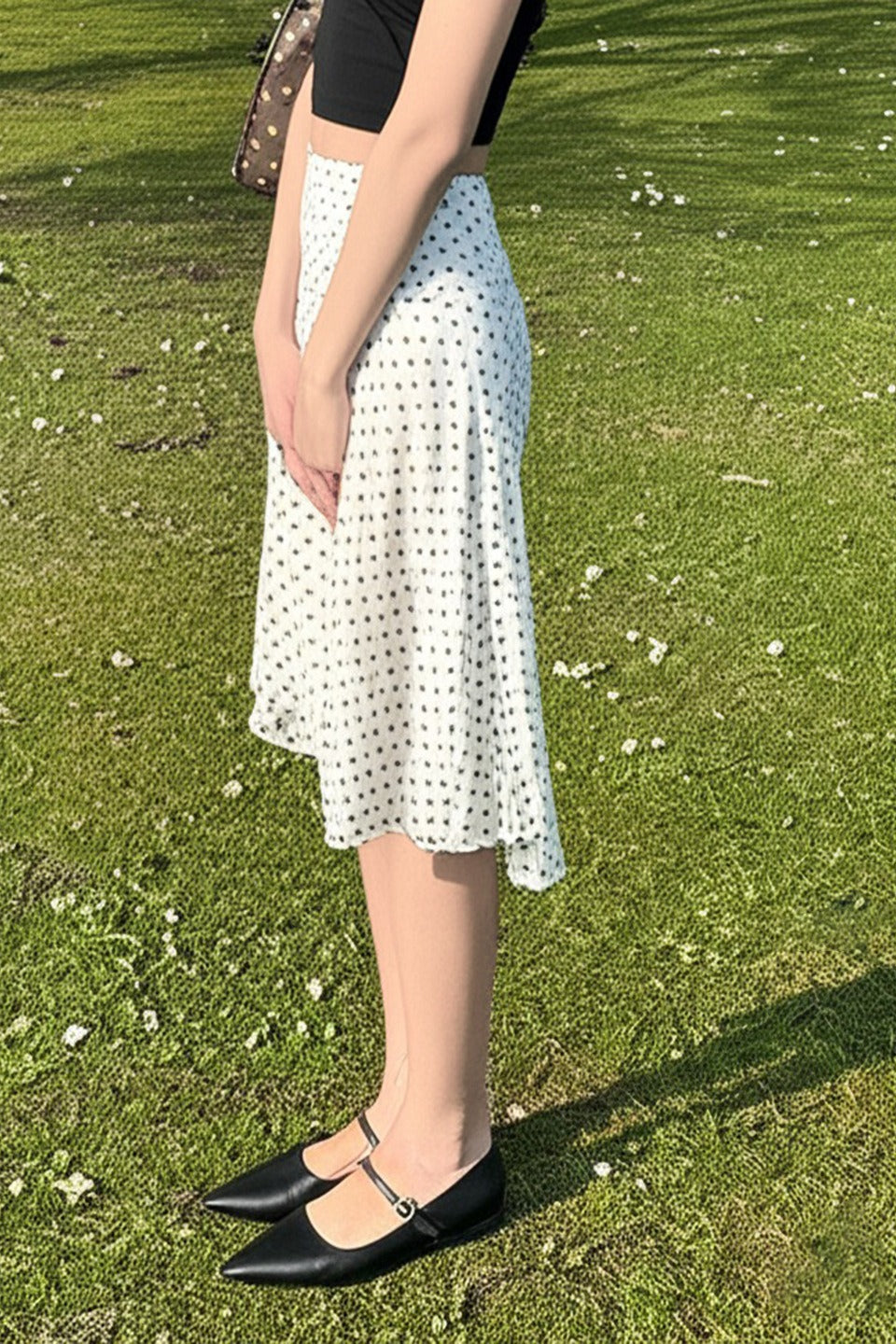 Polka Dot Low Waist Ruffle Hem A-Line Skirt