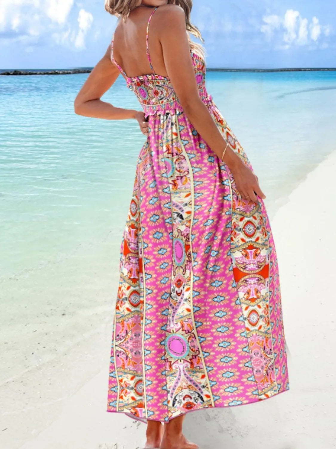 Paisley Print Smocked Bodice Cami Pocket Maxi Dress 8