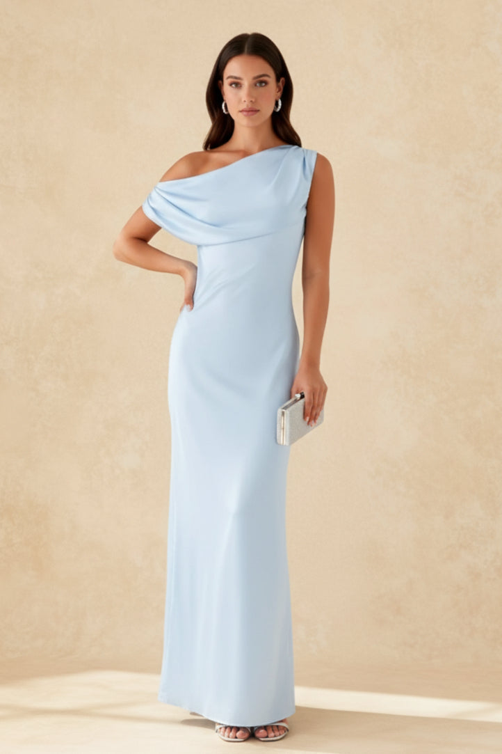 Satin One Shoulder Draped Mermaid Gown