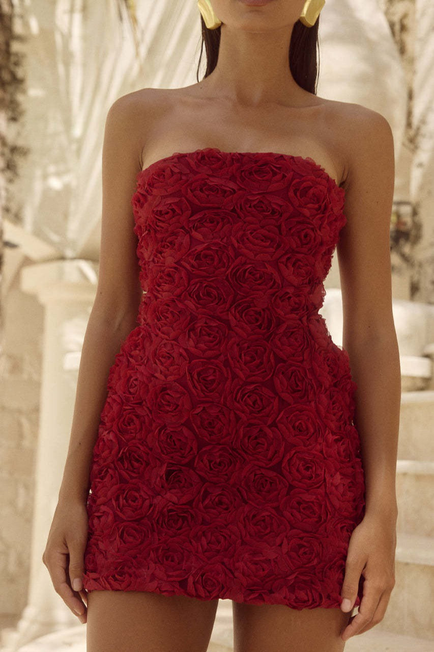 3D Floral Strapless Bodycon Mini Party Dress