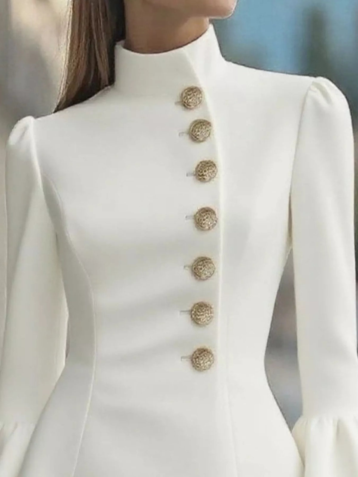 Velvet Mock Neck Bell Sleeve Button Front Mini Dress 8