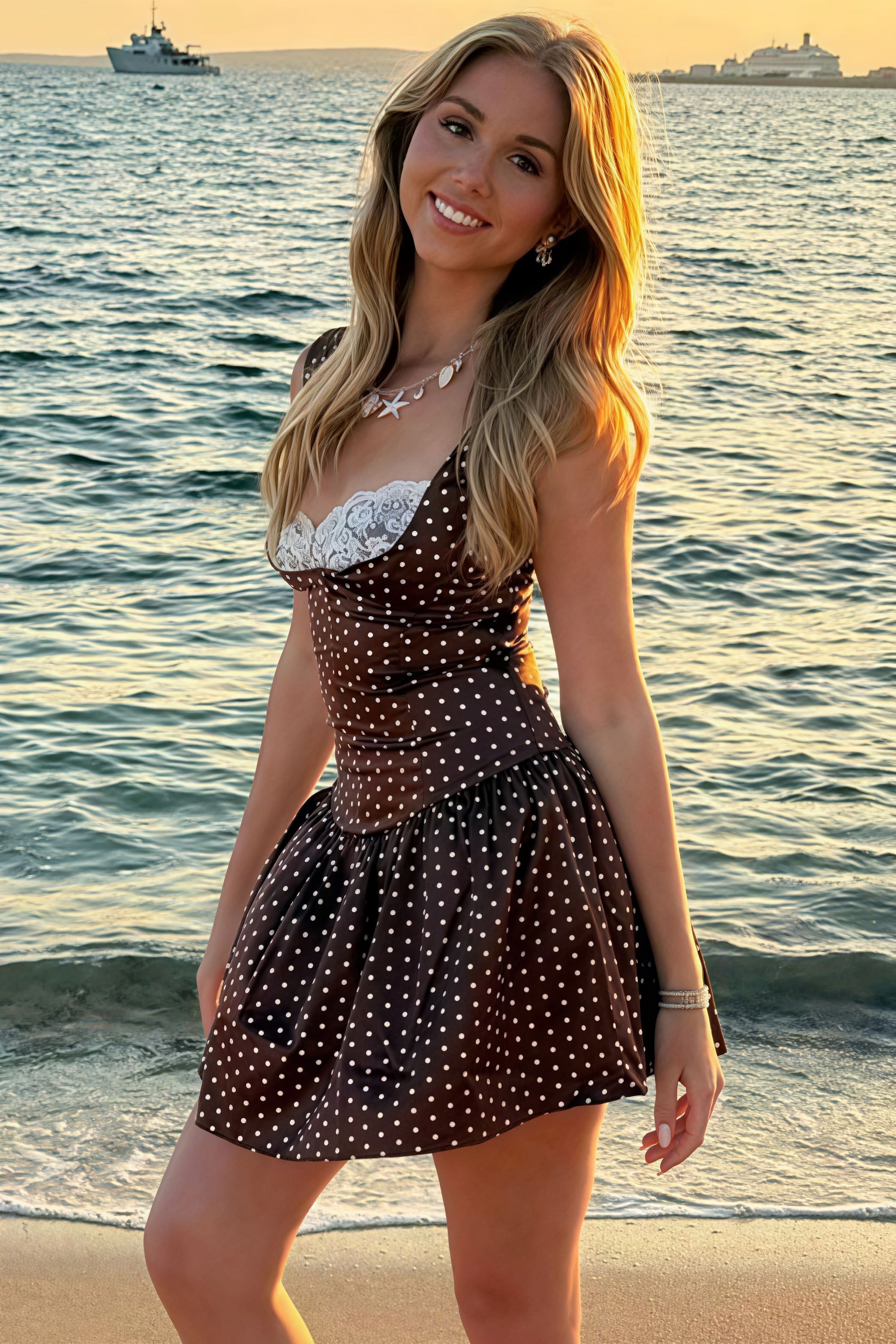 Lace Trim Patchwork Polka Dot Cami Mini Dress - View 6
