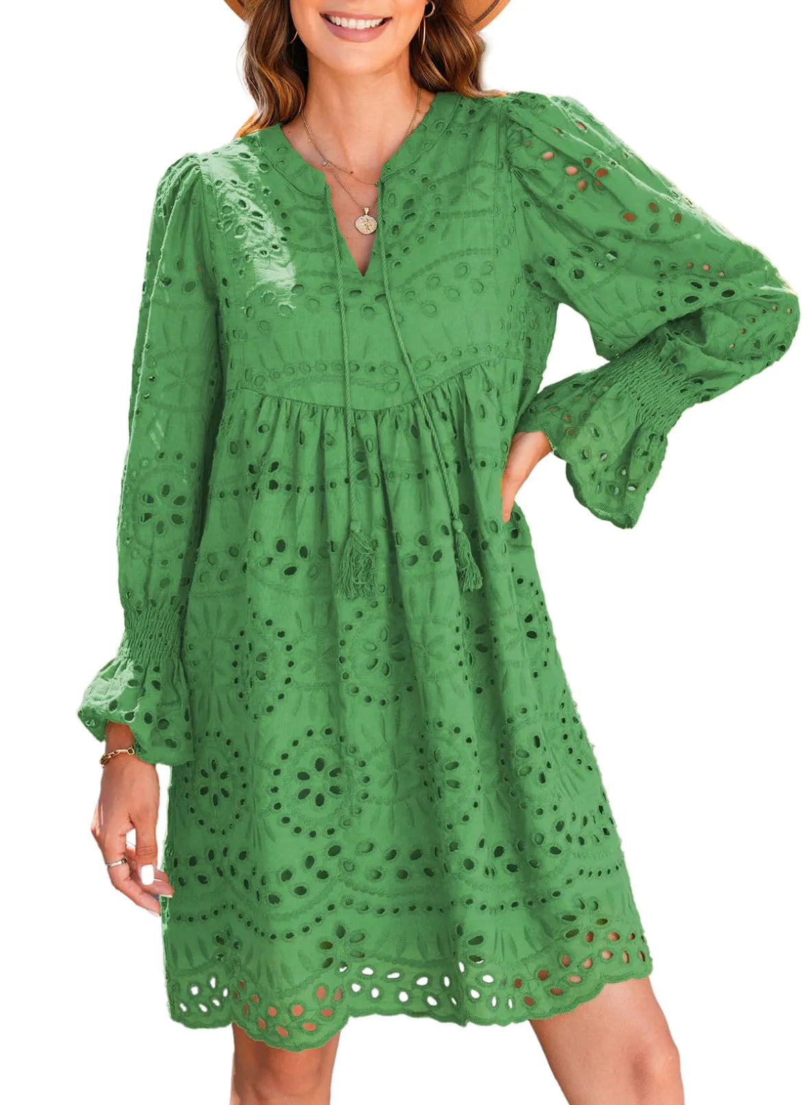 Kirelle - Breathable V-Neck Skirt Dress Green