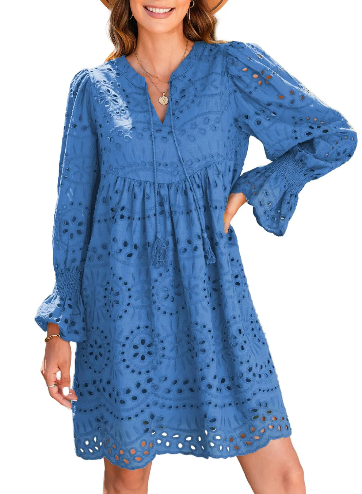 Kirelle - Breathable V-Neck Skirt Dress Sky Blue