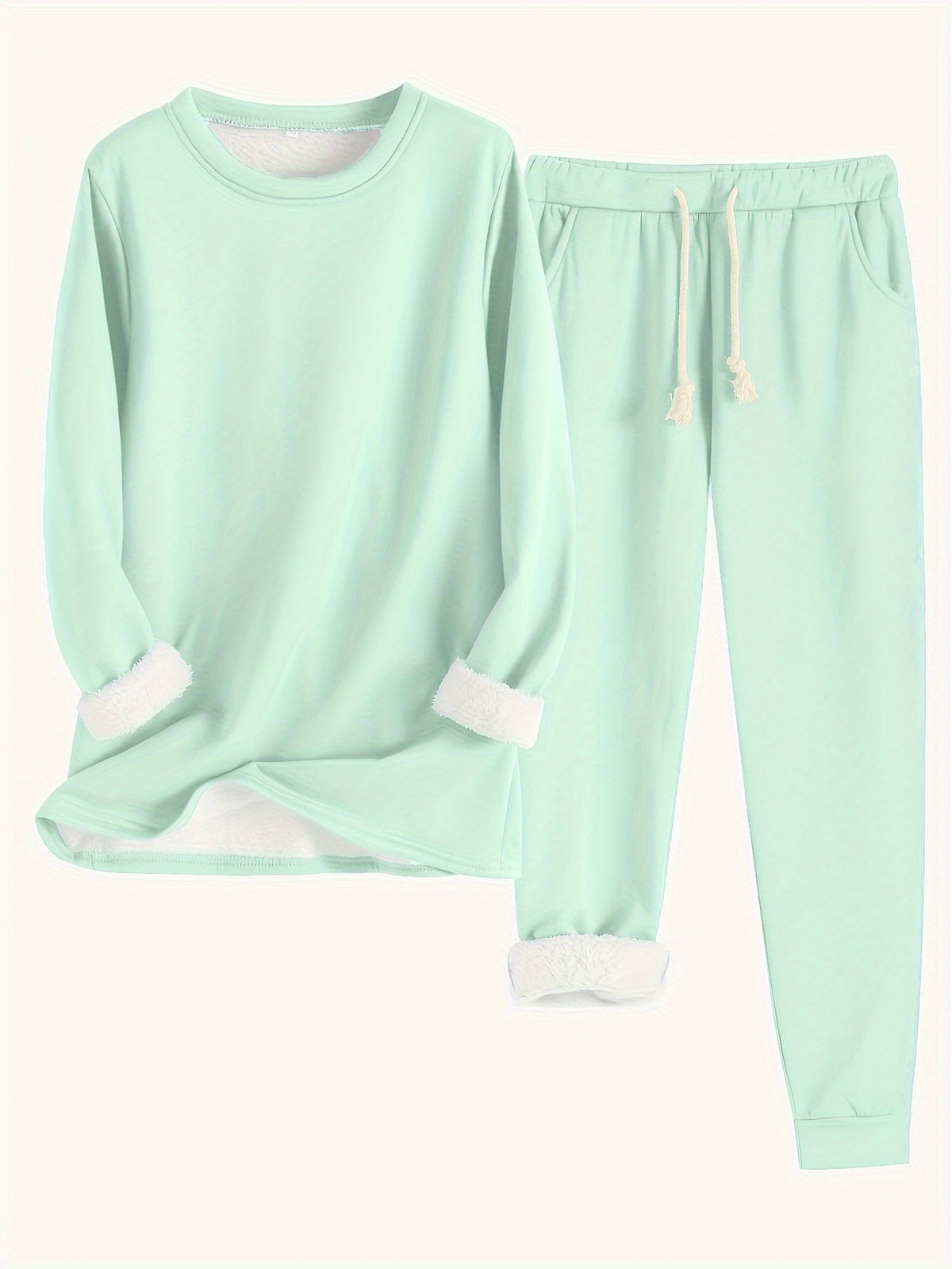 Fleece Lined Crew Neck Top and Jogger Pants Two Piece Set