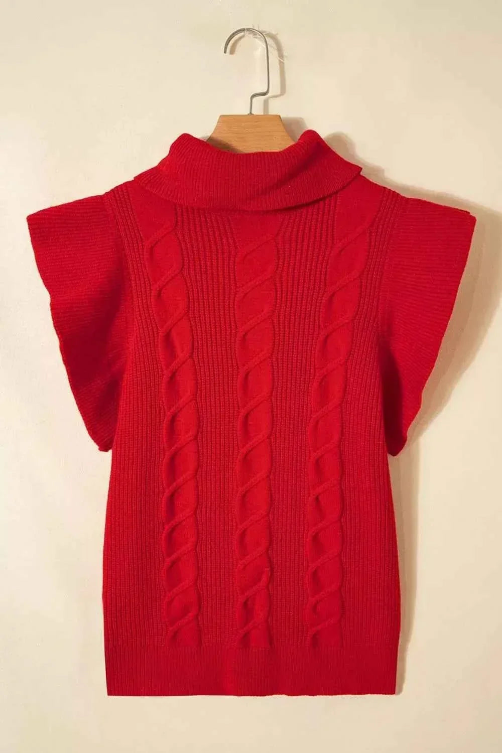 Turtleneck Ruffle Cap Sleeve Cable Knit Sweater 5