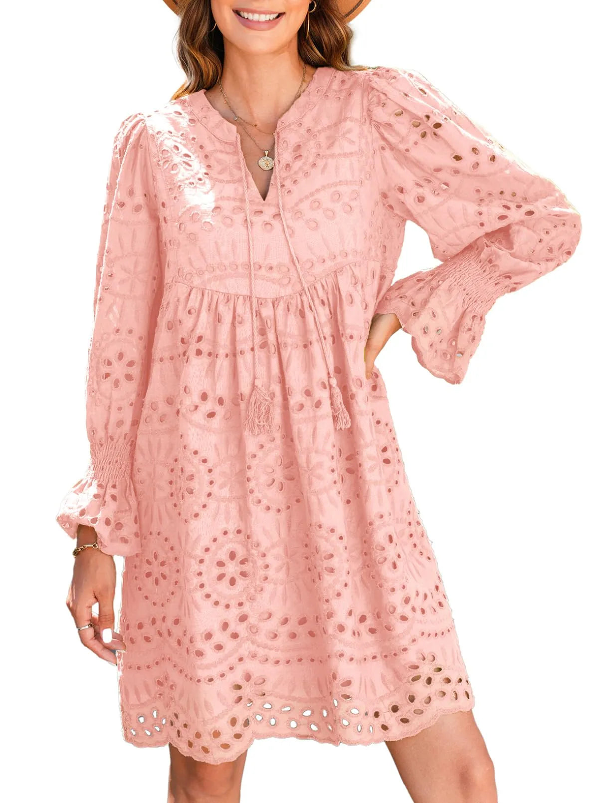 Kirelle - Breathable V-Neck Skirt Dress Pink