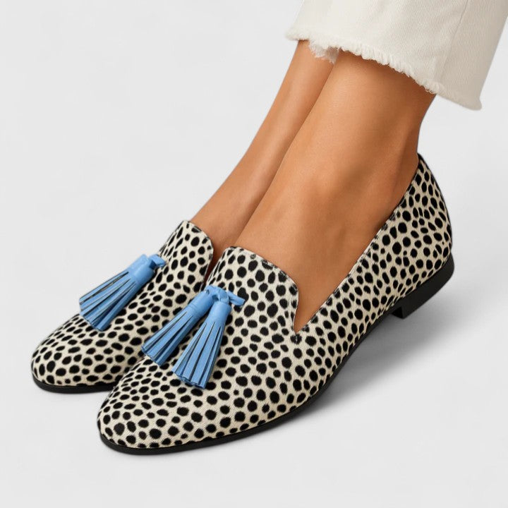 Spotted Print Tassel Loafer Flats