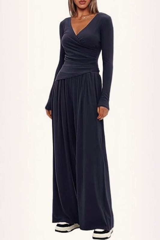 Effortless Wide Leg Pants Comfort Two Piece Set