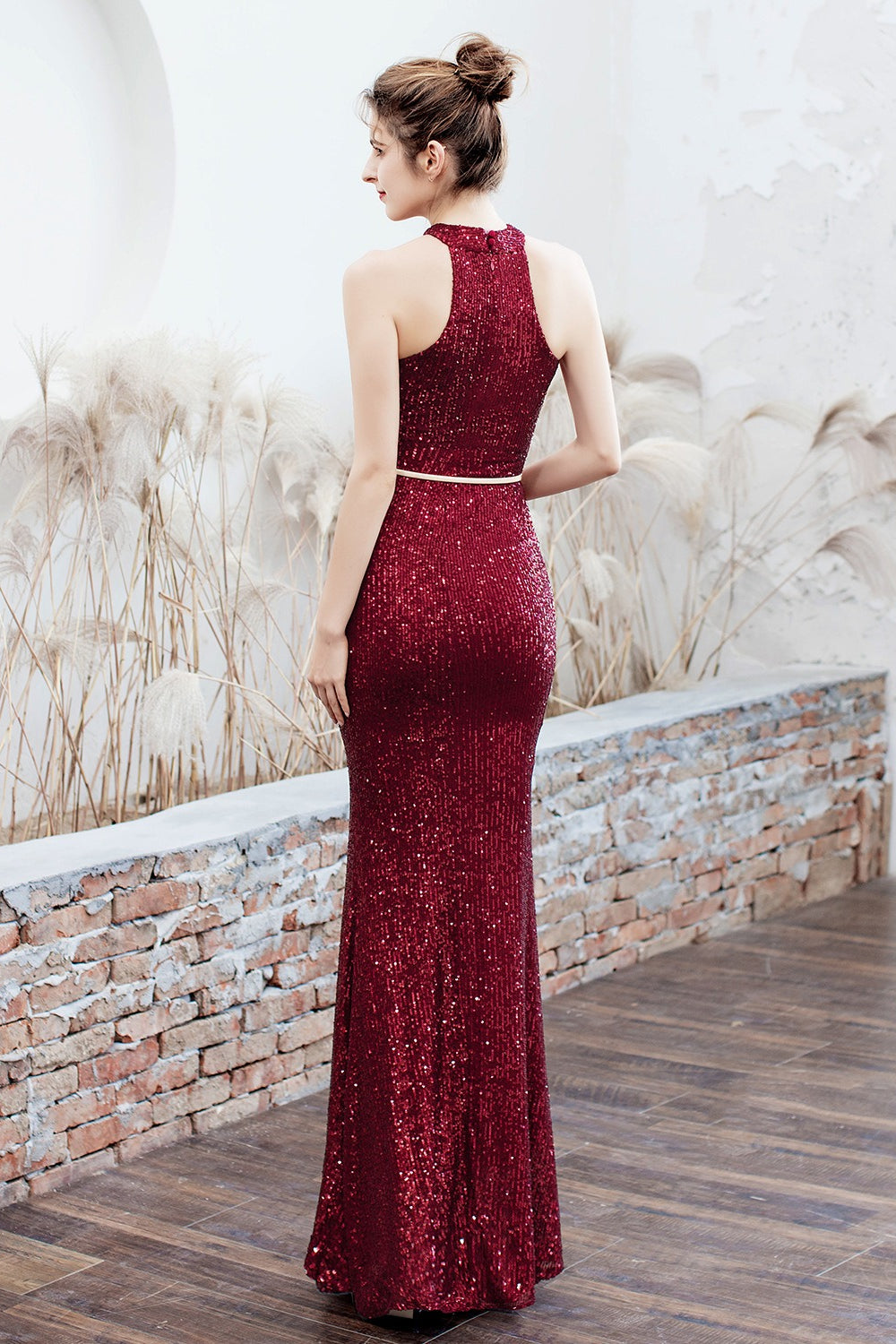 Sequin Halter Neck Keyhole Mermaid Gown