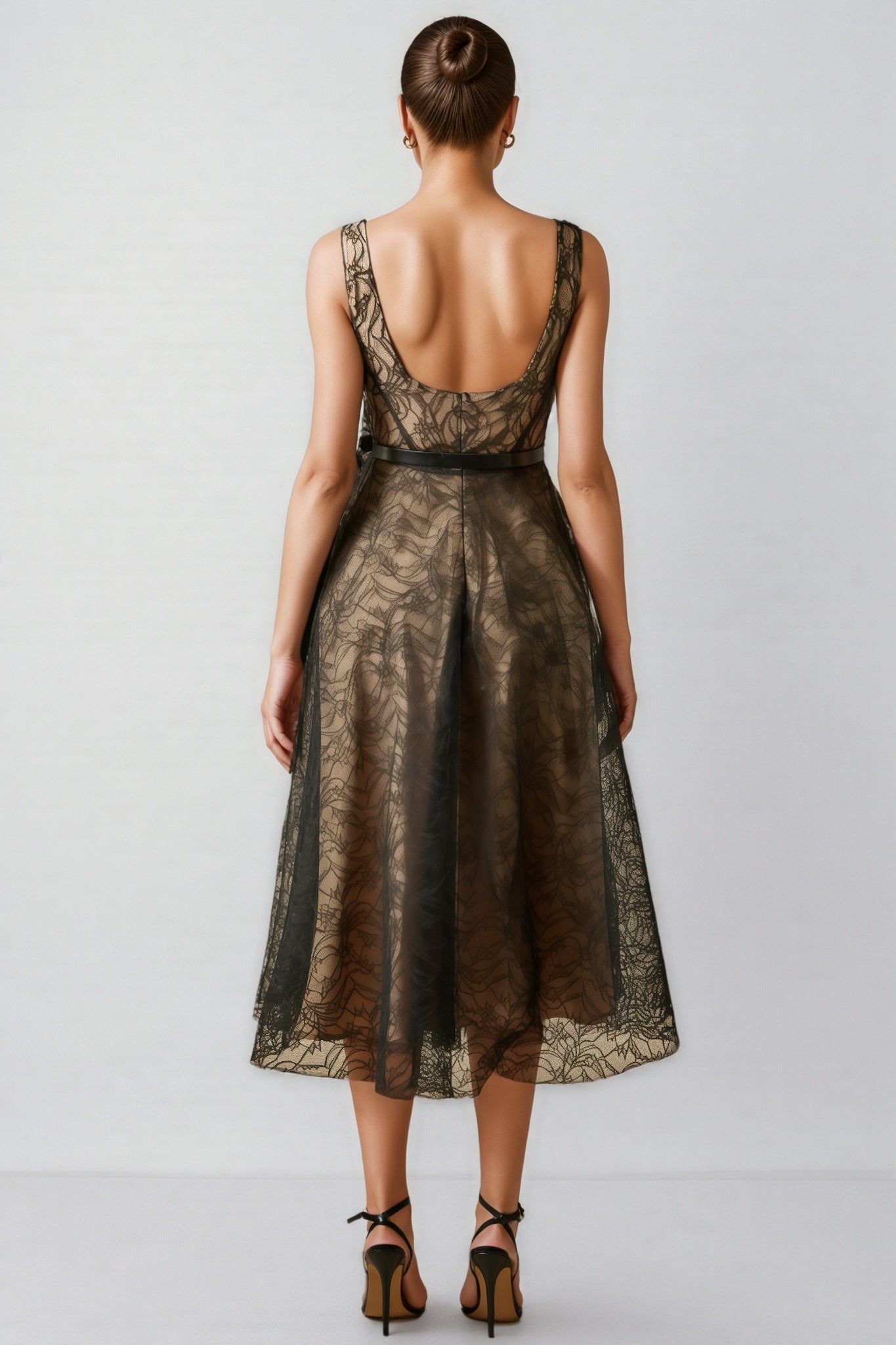 Floral Lace Square Neck Fit and Flare Midi Dress