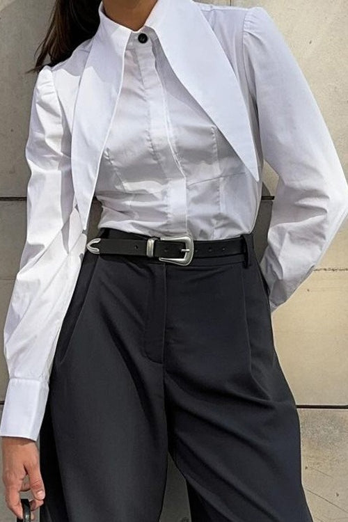 Exaggerated Pointed Collar Long Sleeve Button Cuff Fitted Shirt 3