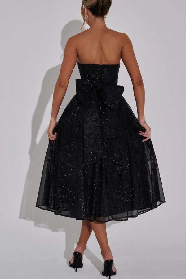 Kaylee Elevated Off Shoulder Backless Maxi Dress with Bow Chic Silhouette Collection