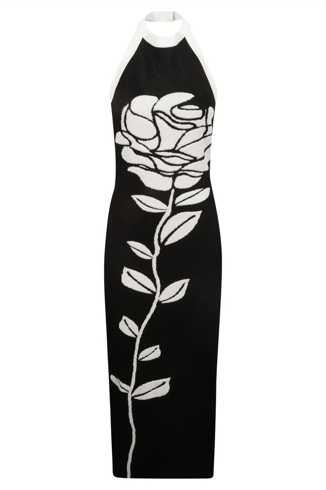 Nina Boutique Halterneck Bloom Knit Midi Dress with Open Back Designer Edit